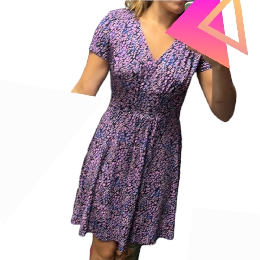 Wisp Nicola knit dress navy with small Floral print Romantic Smocked Waist